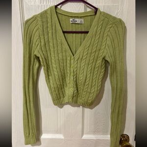 Hollister light green v-neck cropped cardigan